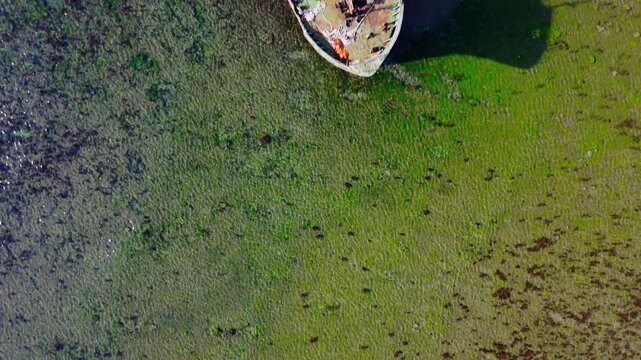 Aerial Drone Footage Cargo Ship Stranded Rocky Coast Phan Rang Vietnam 2023