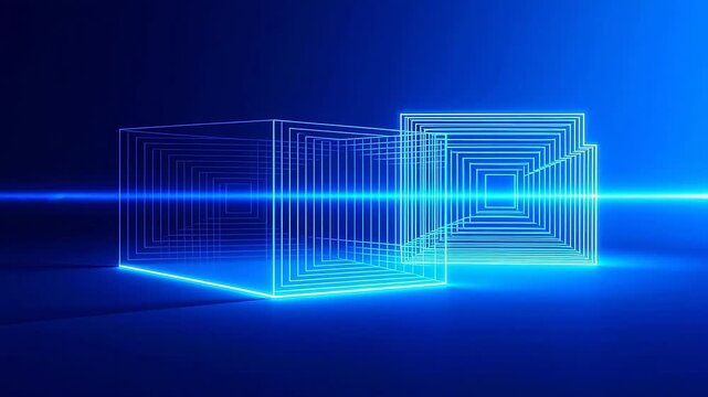 Blue neon geometric cubes