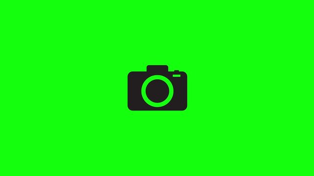no photography animation, do not take pictures, camera icon with flashing red prohibition line, 4k video green screen