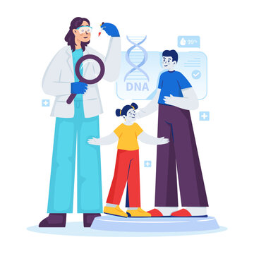 Female Scientist Analyzing DNA in a Laboratory Vector Illustration