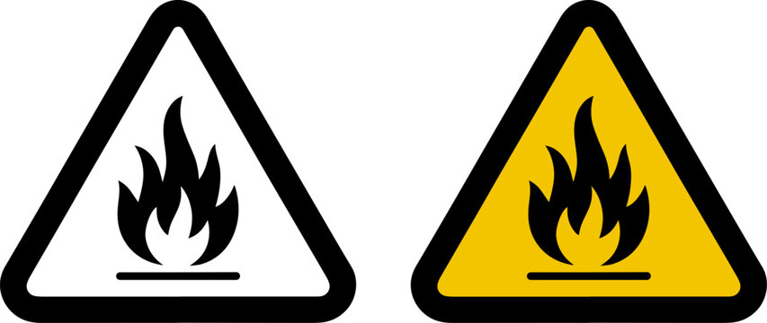 Flammable and combustible warning symbols in triangular formats