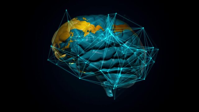 Technology Artificial intelligence AI blue brain animation digital data concept. Futuristic Cyber Technology Innovation network. tech HUD UI backgrounds