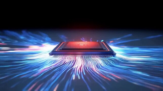 Microchip with glowing energy waves
