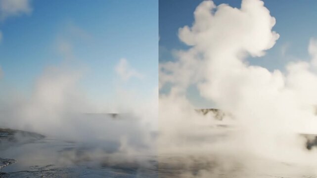 Minimal open sky with geothermal mist below elegant simple motion background
