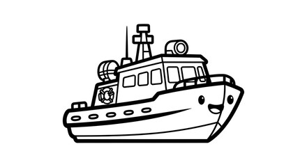 Fototapeta premium Black and white boat illustration.