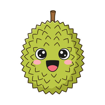 Happy green durian fruit with smiling face and rosy cheeks
