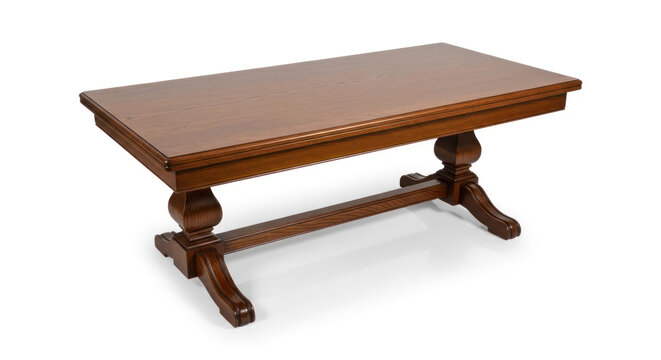 Dining Table Made of Solid Dark Oak Wood with a Rustic Trestle Base
