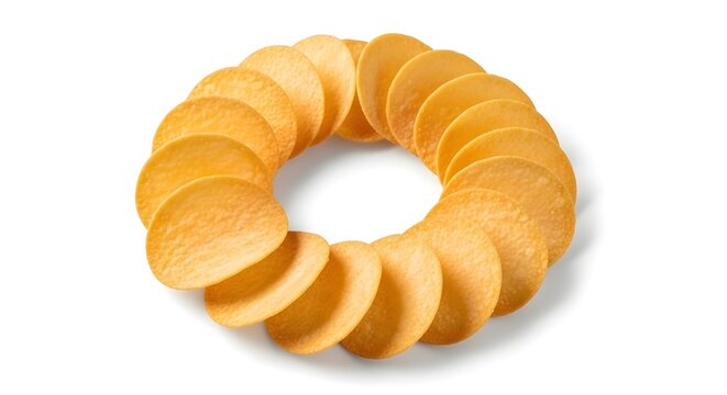 Delicious golden ring of crispy potato chips arranged in a circular shape.
