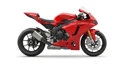 Obraz premium Stylish red sport motorcycle with aerodynamic design on display