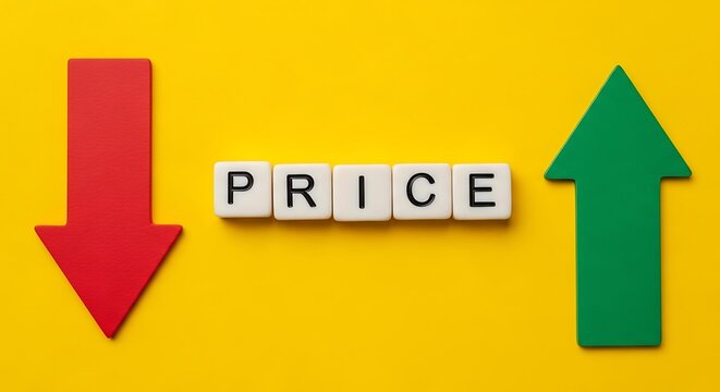 A conceptual image showing the conflicting trends of decreasing and increasing prices.