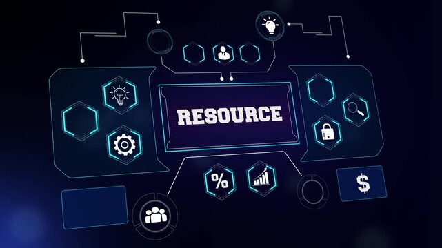 Corporate resource management concept video showing a digital hud interface for human capital planning, asset allocation, and professional workforce strategy videos