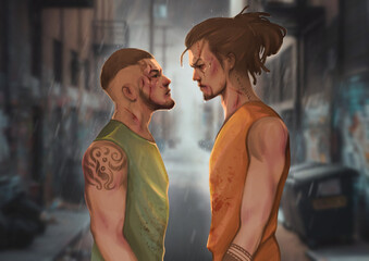 man fighting on a street art illustration character © Tedi