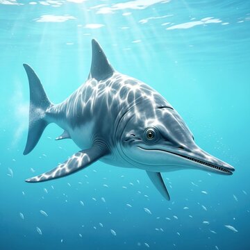 Ichthyosaurus Swimming in Clear Prehistoric Sea
