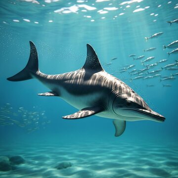 Ichthyosaurus Swimming in Clear Prehistoric Sea