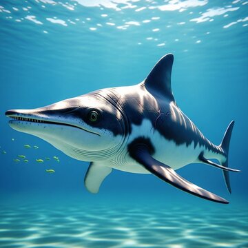Ichthyosaurus Swimming in Clear Prehistoric Sea