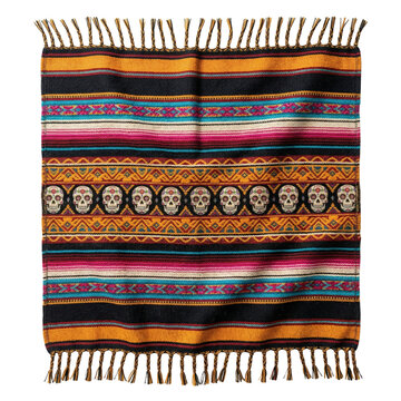 Traditional mexican sarape with sugar skull pattern