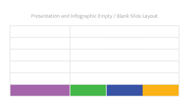 Simple white table layout for data organization with four colorful elements below
