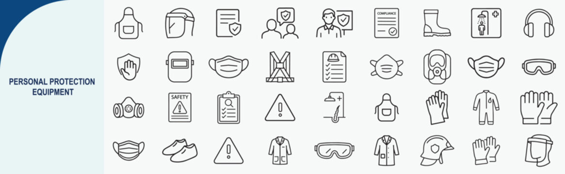 Personal protection equipment line icons set, vector industrial safety concept elements