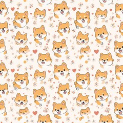 Obraz premium Funny cartoon animal vector set featuring a seamless pattern with a collection of cute cat, dog, and bear faces in a fun baby art design
