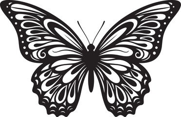 Obraz premium Black butterfly icon, ornate vector silhouette, decorative insect clip art, white background