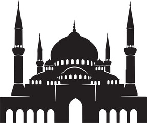 Obraz premium Mosque silhouette, Islamic architecture, black vector icon, religious building