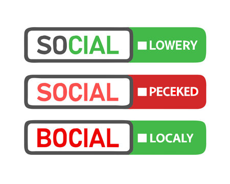 Vector illustration of horizontal progress bars or toggle switches with social labels and green/red status indicators