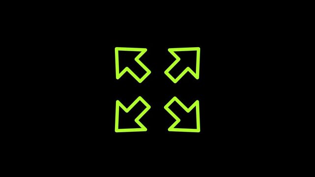 Four outward-pointing arrows arranged in a square pattern represent the action of expanding, maximizing, or entering fullscreen mode on a display