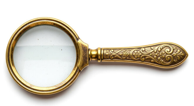 Magnifying Glass with Ornate Handle Isolated on a White Background