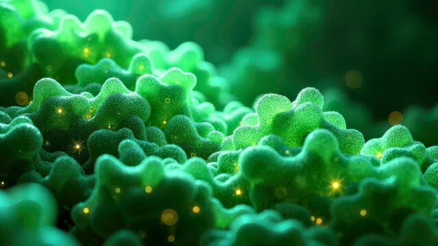 Abstract Green Organic Texture With Glowing Lights