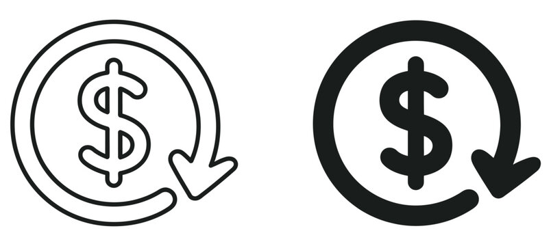 Cost reduction icon vector showcasing financial decrease symbols with falling dollar sign, profit reduction concept, downward trend graphics, expense cutting idea, clean minimal vector design