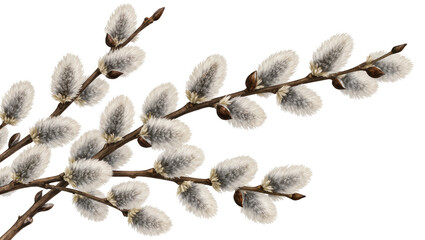 Gray fluffy Pussy Willow Branch with Buds and Brown Twigs © Lena