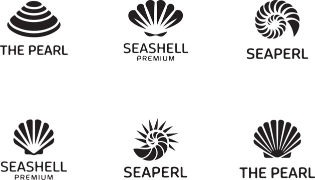Seashell premium logo collection with elegant black symbols and text elements on transparent background for luxury beach brand.