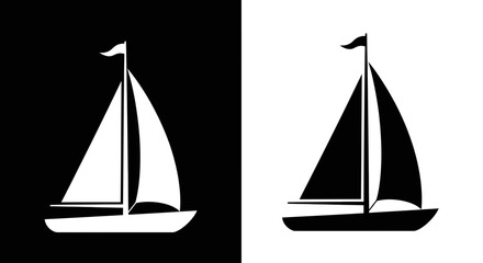 Fototapeta premium Minimalist sailboat vector icons in black and white styles for maritime logos and nautical branding design elements