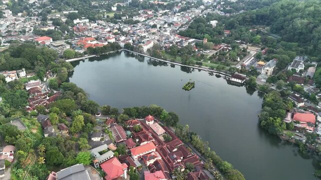 Rarest Aerial View of Kandy Lake and the Surrounding City | Drone Pulling Back and Rising | Cinematic Sri Lanka 4K