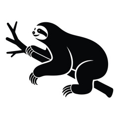 Fototapeta premium Sloth Hanging from a Tree Branch Vector, Silhouette, Illustration