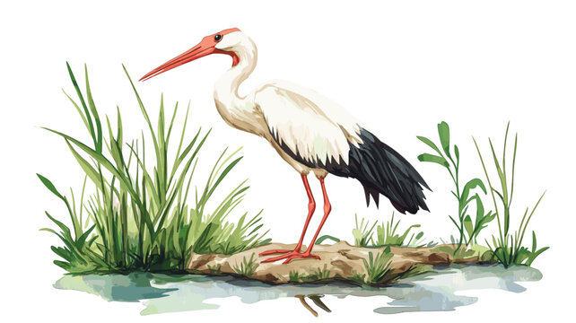 Djoudj National Bird Sanctuary. Djoudj National Bird Sanctuary hand drawn watercolor illustration on white background