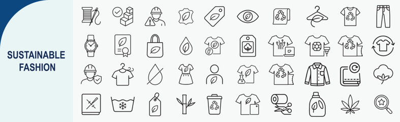 Fototapeta premium Sustainable fashion and eco friendly clothing line icons set for lifestyle