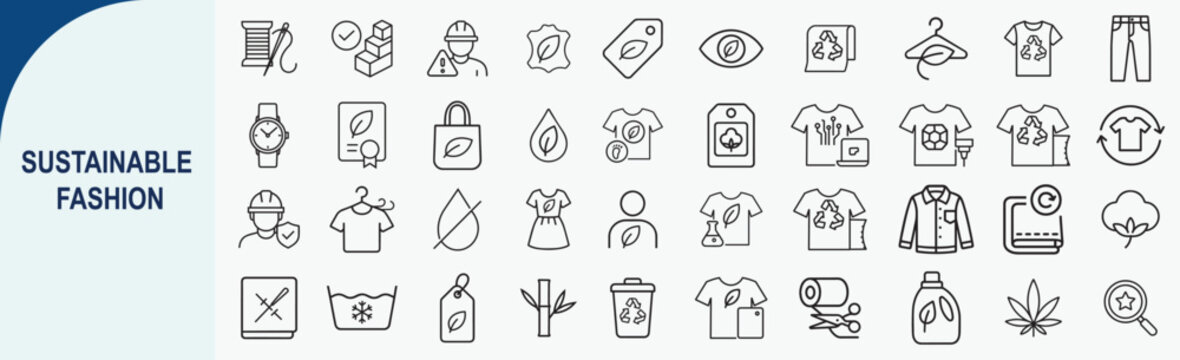 Sustainable fashion and eco friendly clothing line icons set for lifestyle