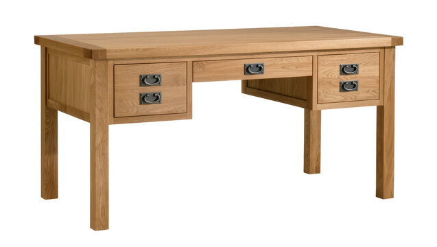 Light oak desk with three drawers and attached hutch