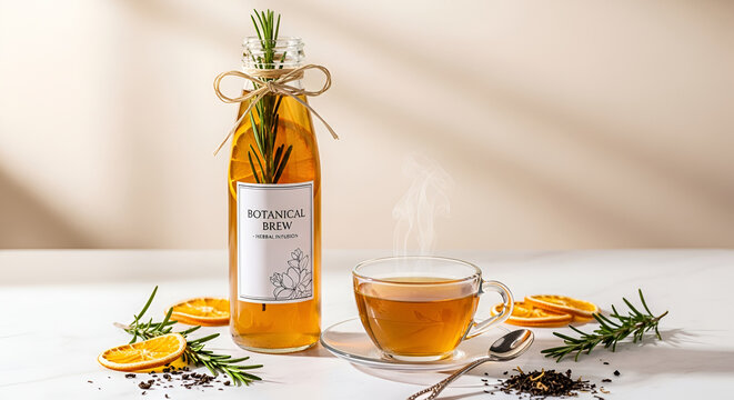 Herbal tea with rosemary and lemon.