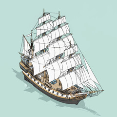 Illustration of a historic sailing ship. © Naur