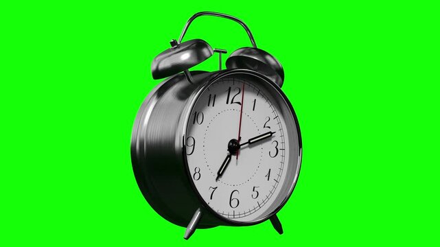 Retro Twin Bell Alarm Clock Showing Eight o Clock - 3d 4k animation (3840 x 2160 px)