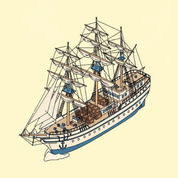 Illustration of a large sailing ship.