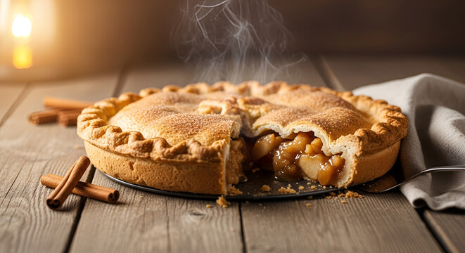 Delicious homemade apple pie freshly baked.
