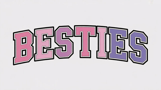 Multicolored besties text, colorful word besties, pink purple letters, friendship phrase