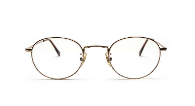 Vintage Eyeglasses with Round Metal Frames Isolated on White Background