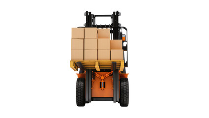Orange Forklift Loaded with Stacked Brown Cardboard Boxes © Lena