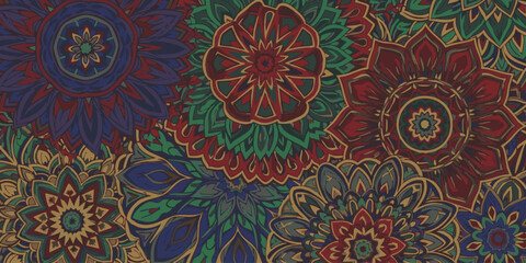 Naklejka premium Vibrant floral patterns unfold in intricate designs on fabric.