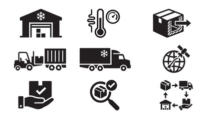 Logistics and delivery icons set with logistics delivery warehouse forklift © Vector Galaxy