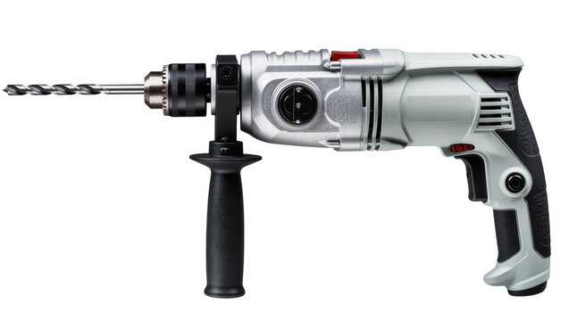 Gray Electric Rotary Hammer Drill with Steel Drill Bit